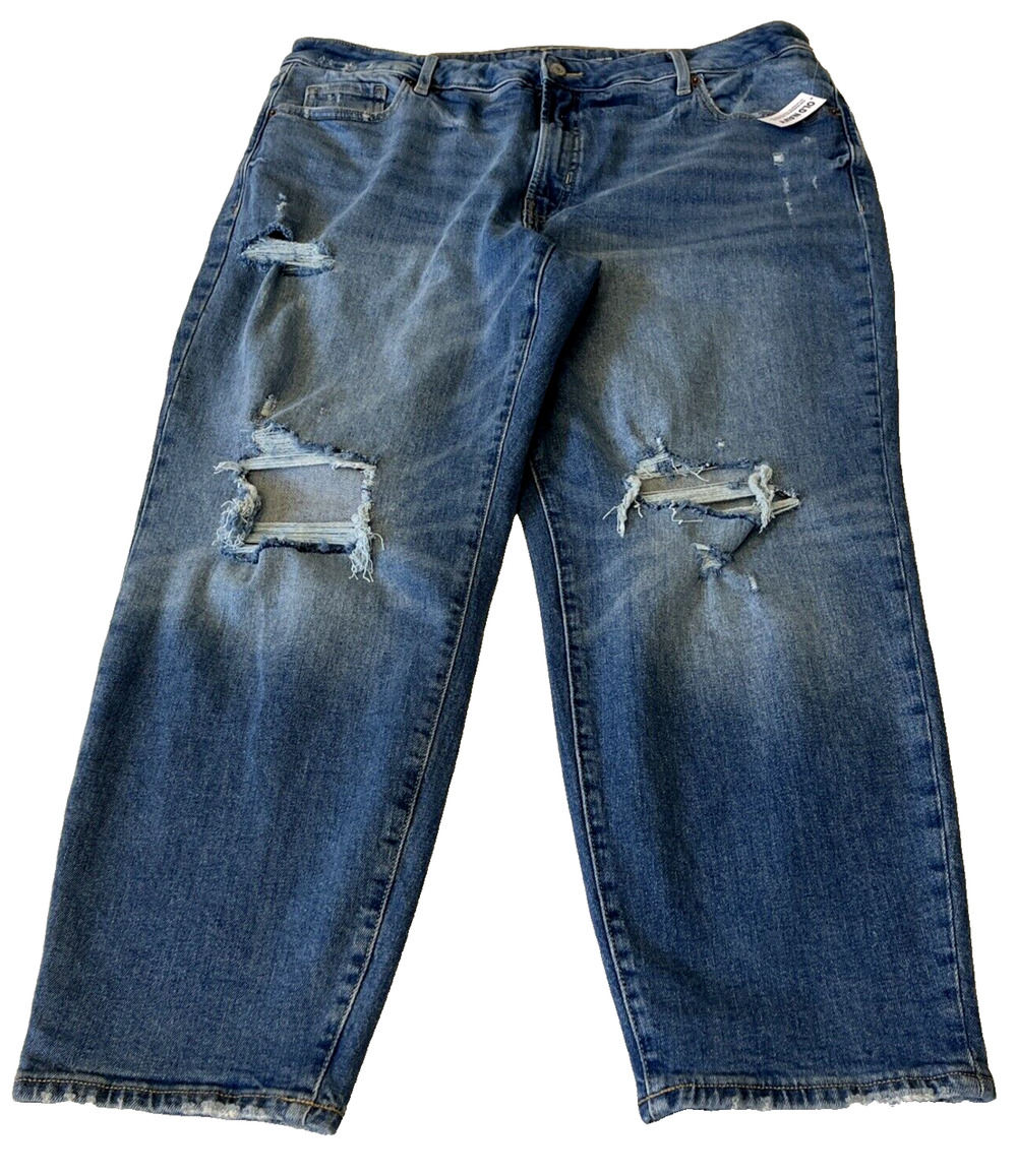 Old Navy Women's Distressed O.G. Straight Jeans Size 20 Blue High Rise NEW